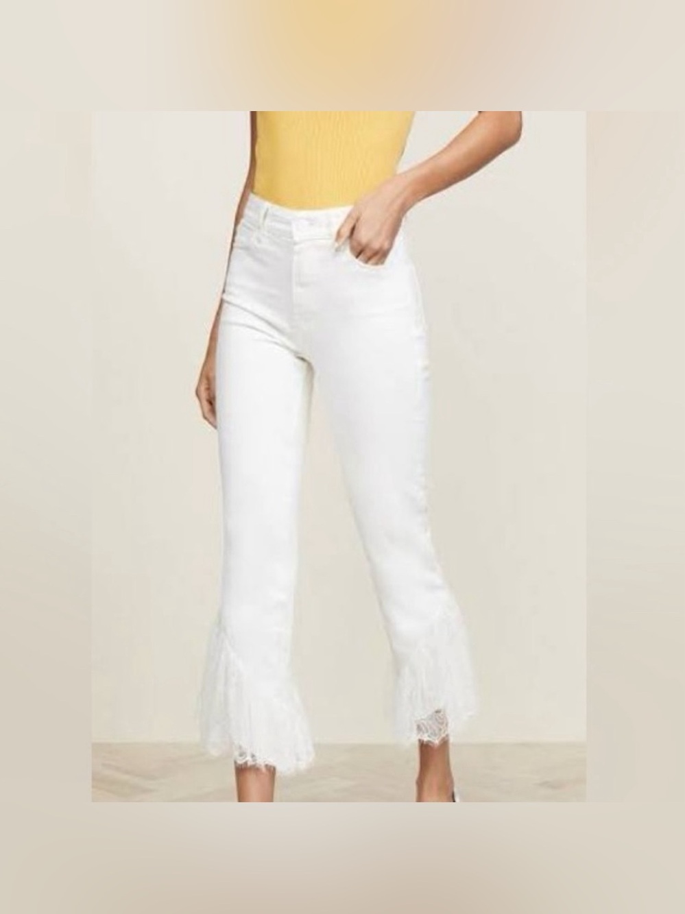 PAIGE Hoxton Straight Ankle Lace Cuff White Jeans sz 29 EUC